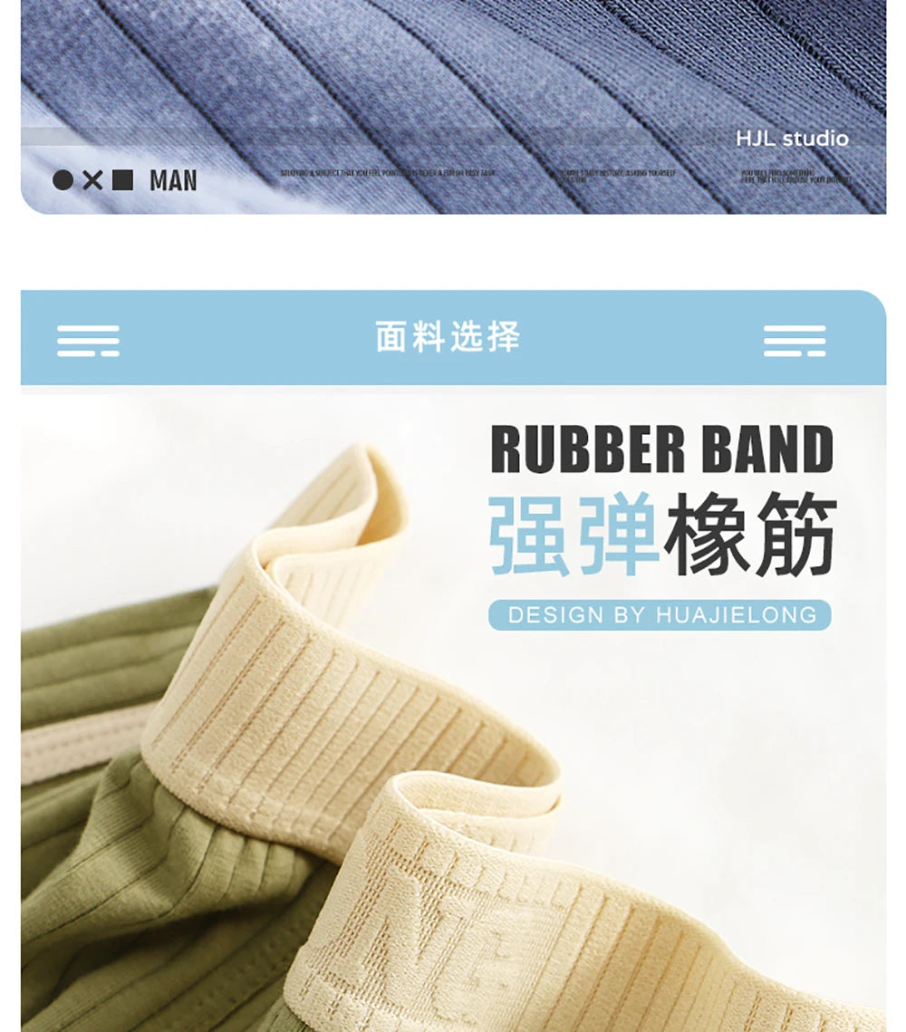 3PCS/Pack 100% Cotton Solid Striped Men's Boxer Sexy Breathable Mesh U Crotch Underwear High Elastic Widen Waistband Underpants