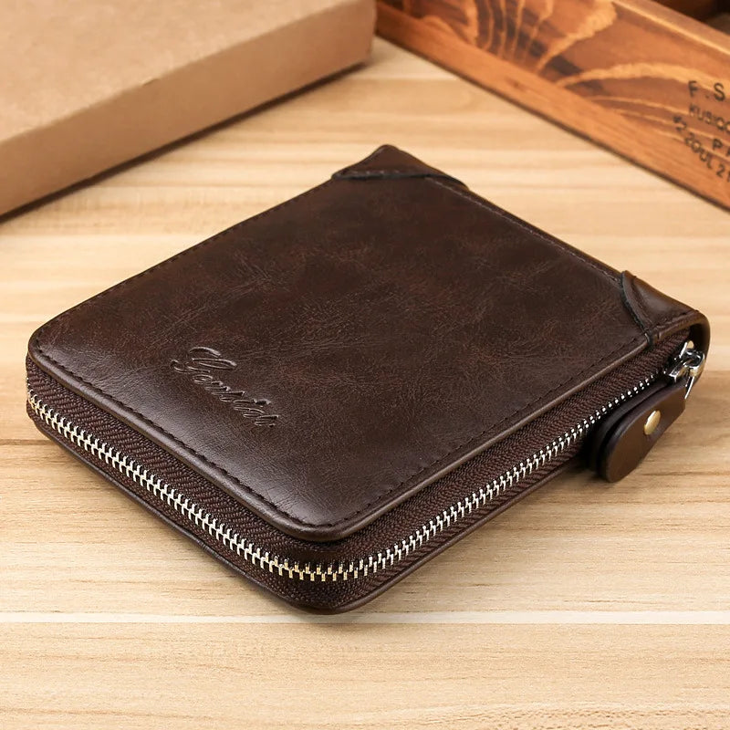 Men's Leather Wallet Casual Zipper Wallets Card Holder Male Synthetic PU Purse Coin Purse Personalized Wallet Men Leather