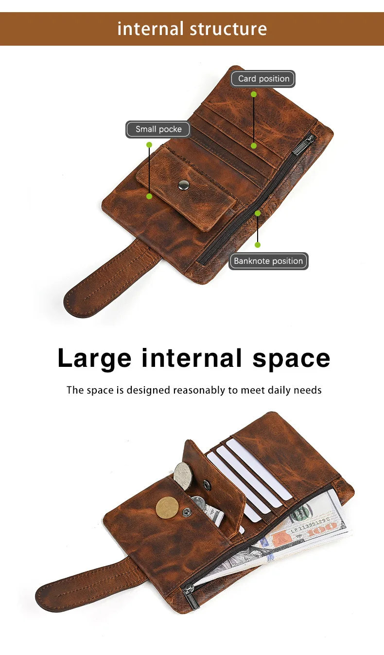 Vintage Genuine Leather Men's Long Wallet Real Cowhide Leather Long Purse Men Women Smooth Skin Leather Card Purse Anti Theft