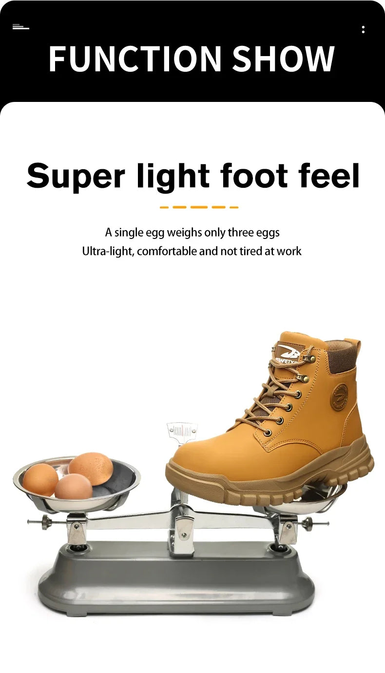 Work Safety Boots for Men, Anti-smash Steel Toe Shoes, Puncture-proof, Indestructible, Waterproof Sneakers Brown Boots