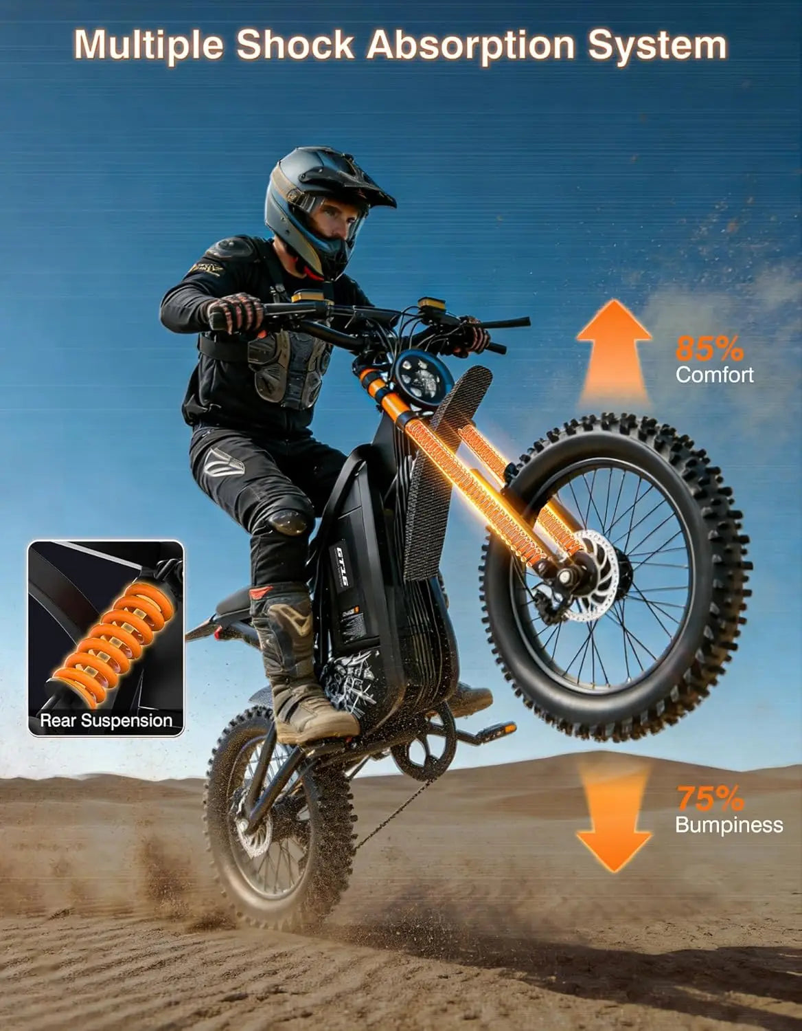 4500W 40MPH 100Mile 48V25Ah 45° Slope Hydraulic Brakes Full Suspension 16in Off Road Electric Dirt Bike, Custom
