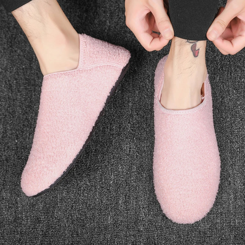 Men Winter Slippers Women Warm Shoes Soft Plush Flats Casual Shoes Male Loafers Lightweight Home Walking Couples Shoes Footwear