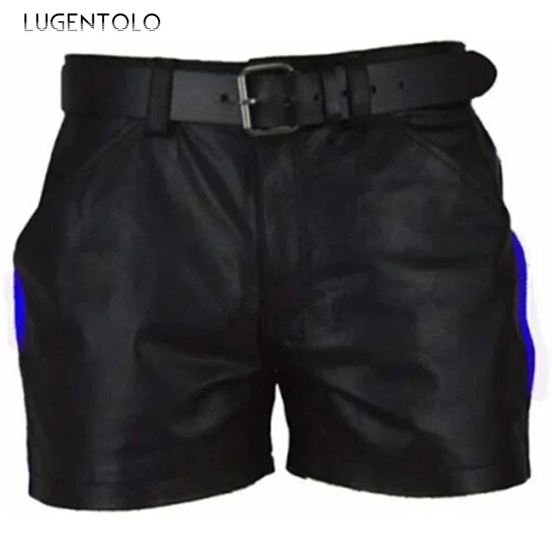 Men PU Shorts Casual Solid Large Size Loose Faux Leather Fashion Mens Street Summer Spring Versatile Trend Club Punk Style Pants