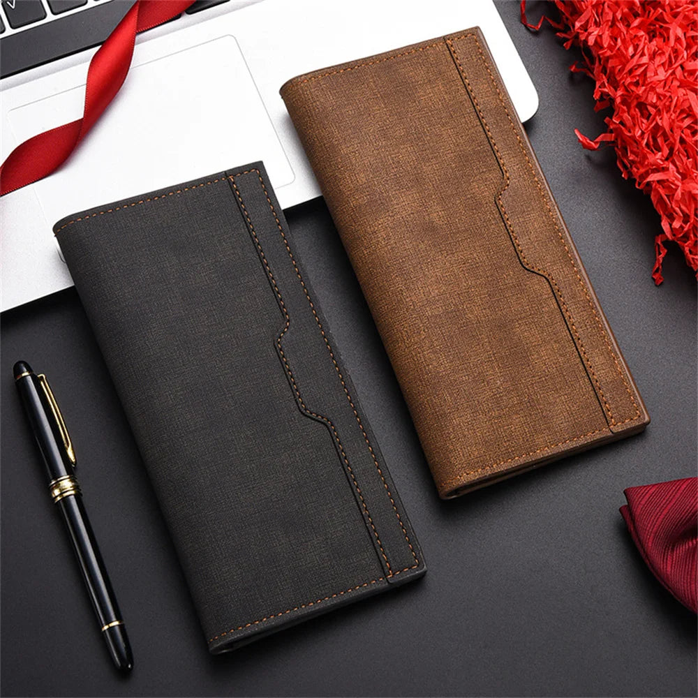 Men's Long Wallet Driver's Licence ID Wallet Card Case Leather Business Wallet Large Capacity Money Clip Simple Card Holder