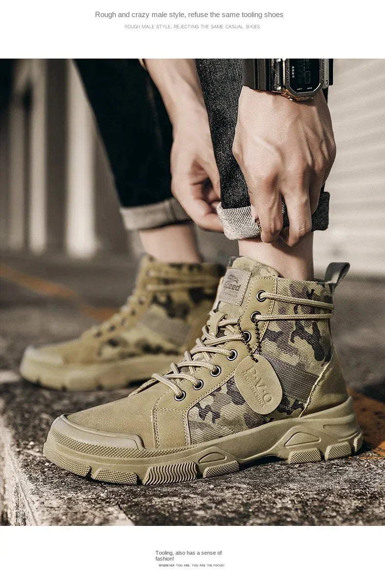 Boots for Men Autumn High Top Camouflage Desert Casual Flats Mens Boot Breathable Non Slip Work Shoes Motocross Boots