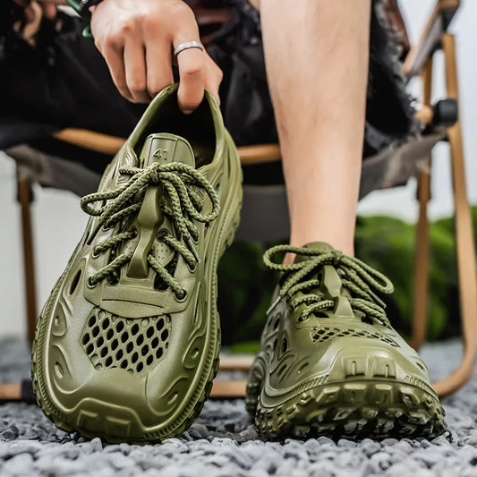 Sandals for Men Outdoor Non-slip Tire Sole Hole Shoes Hollow Breathable Men's Sandals Beach Lightweight Platform Sneakers Men