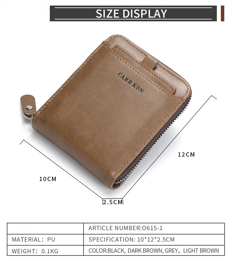 Men's Wallet Made of Leather Wax Oil Skin Purse for Men Coin Purse Short Male Card Holder Wallets Zipper Around Money Bag