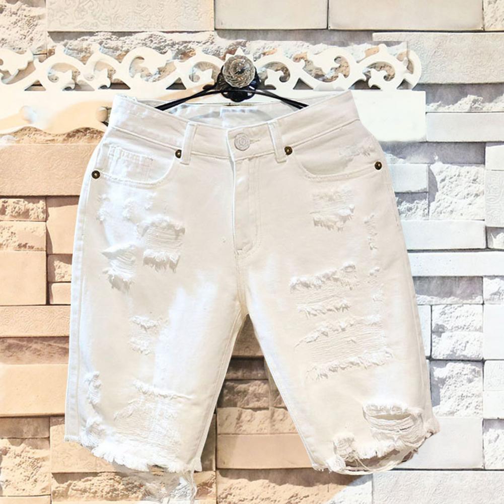 White Jeans Shorts Men All-match Fashion Ripped Hole Slim Stretch Shorts Streetwear Hip Hop Denim Shorts for men шорты мужские