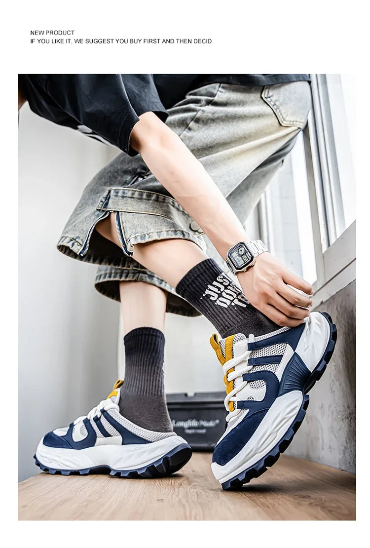 Sneakers for Men Fashion Green Half Breathable Summer Chunky Shoes Men Streetwear Platform Sneakers Man Sports Casual Shoes 2025