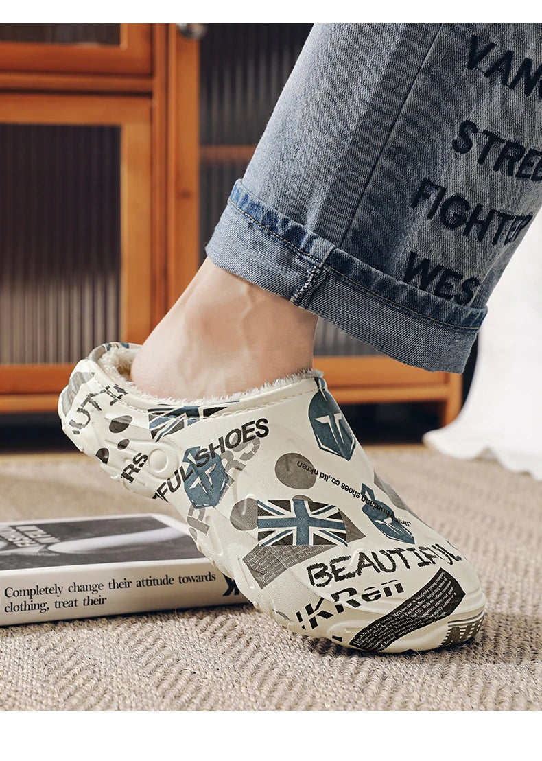 Slippers for Men Wear-resistant Shoes for Men Men's Flip Flops Added Cotton Waterproof Slipper Soft and Comfortable Non-slip