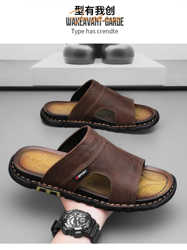 2025 Mens Slippers Summer Casual Shoes Beach Sandals Outdoor Slides Walking Comfort Leather Luxury Designer Fashion Lightweight