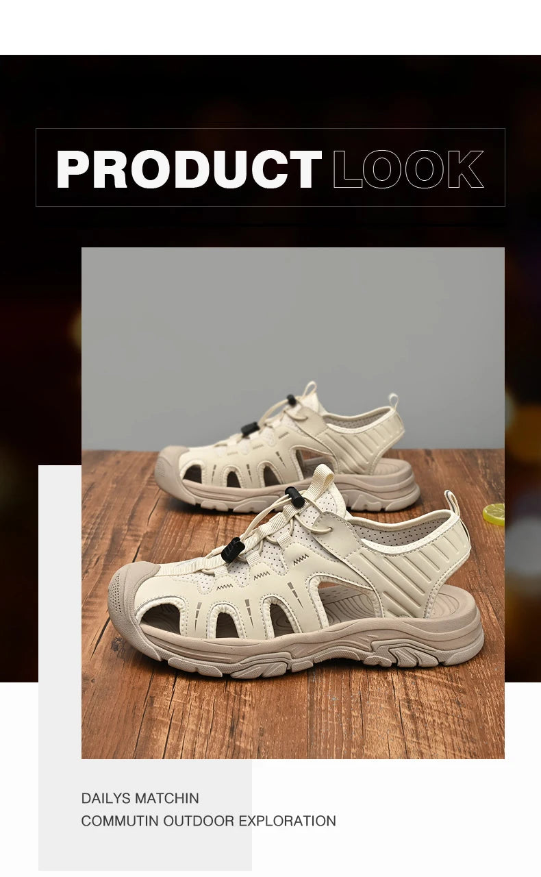 Jumpmore Fashion Men's Leather Sandals Summer Outdoor Hiking Shoes Size 38-45