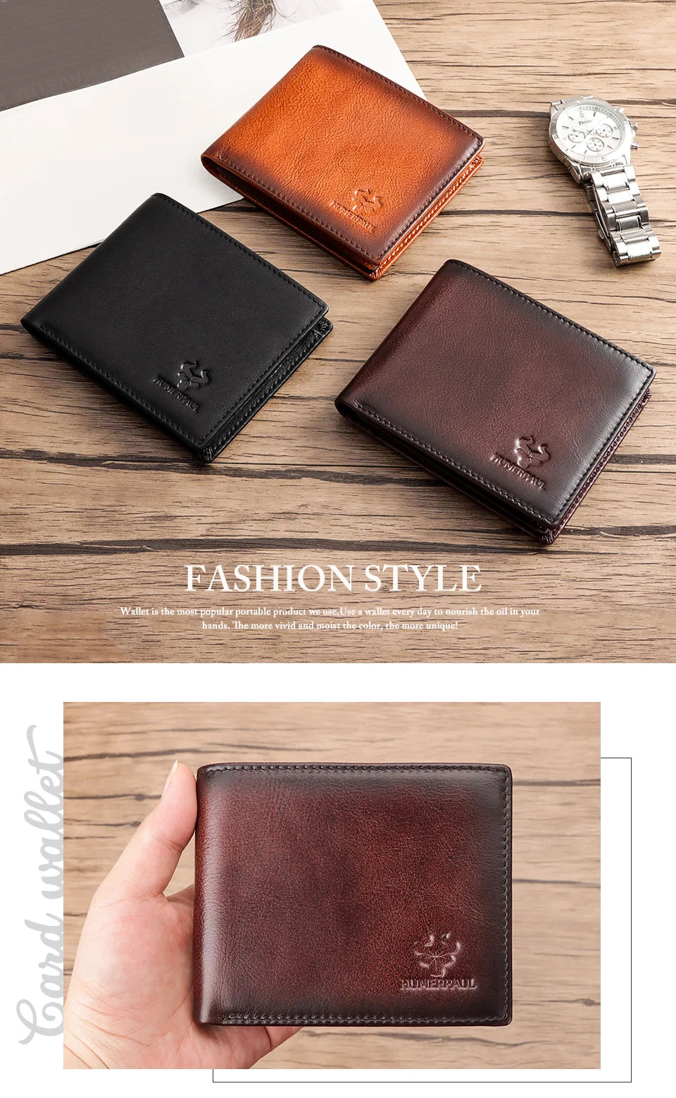 Handmade Wallet for Men Genuine Leather Credit Card Holder Purse with ID Window Short Male High Quality Cartera