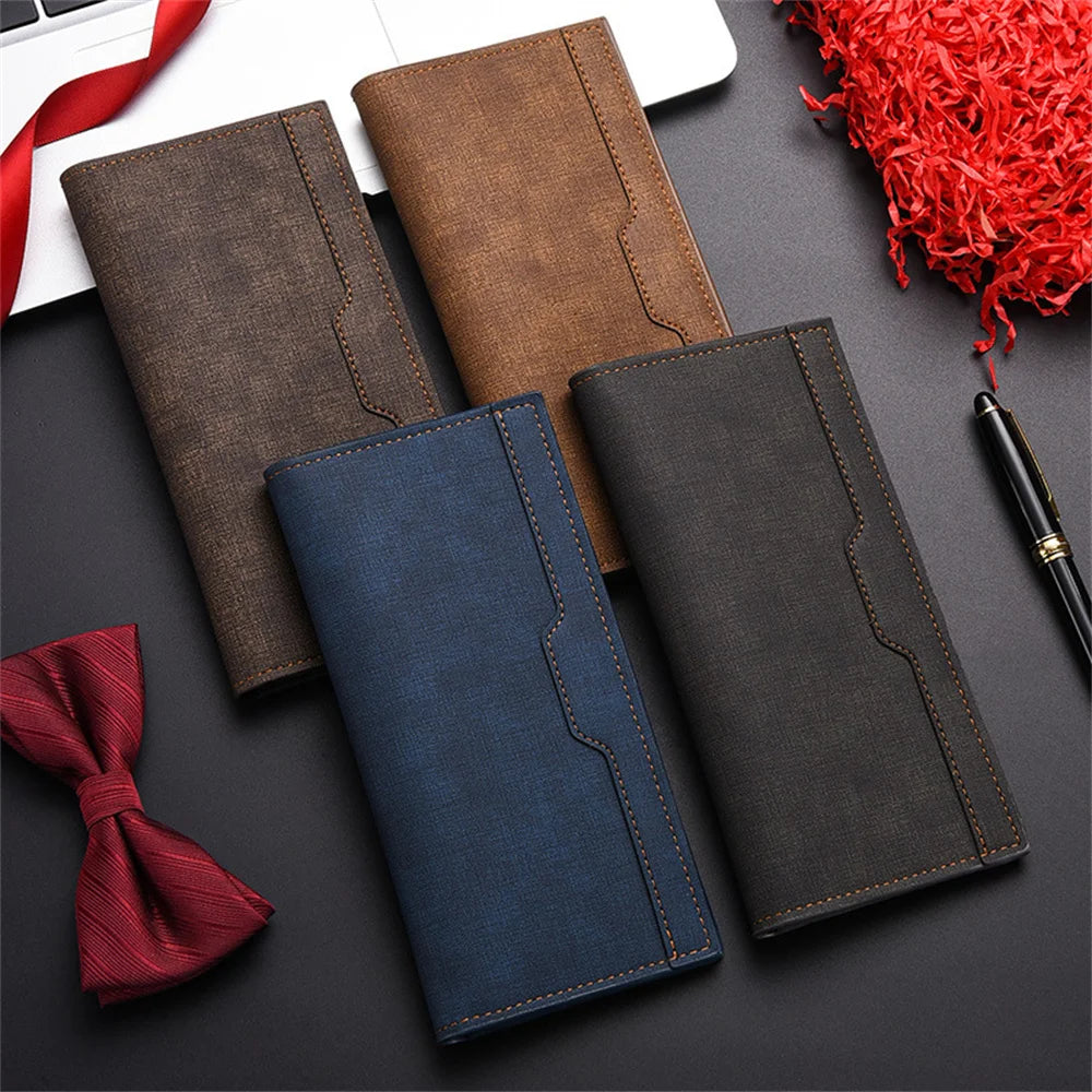 Men's Long Wallet Driver's Licence ID Wallet Card Case Leather Business Wallet Large Capacity Money Clip Simple Card Holder