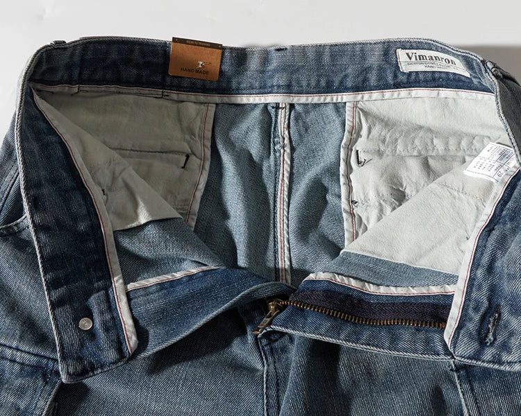 Shorts for denim men's tooling, cat's whiskers, straight pants, old retro pants, versatile multi-bag pants.