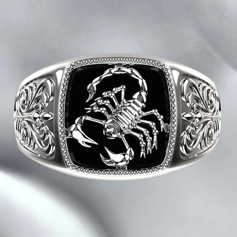 Personality Hollow Flower Scorpion Ring For Men Jewelry Trendy S925 Ring Male Index Finger Accessories Many Size