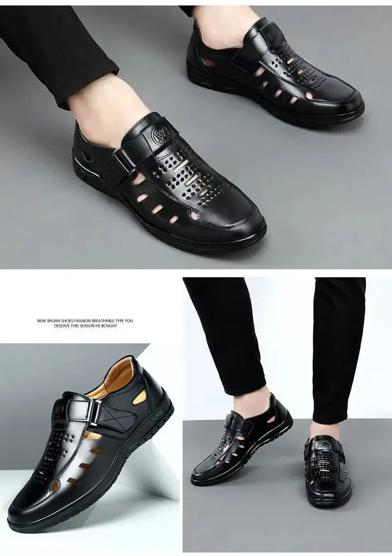 Men Genuine Leather Sandals Summer Breathable Casual Shoes for Man Slip on Clogs Outdoor Non Slip Hand Made Sandalias
