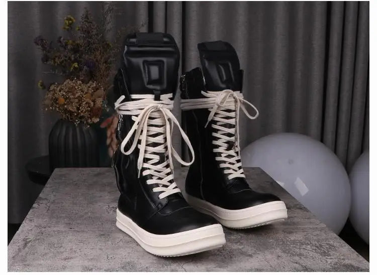 Women's Boots Leather Shoes for Man Motorcycle Boots High-tops Men's Casual Shoes Fashion Black Women's Sneakers
