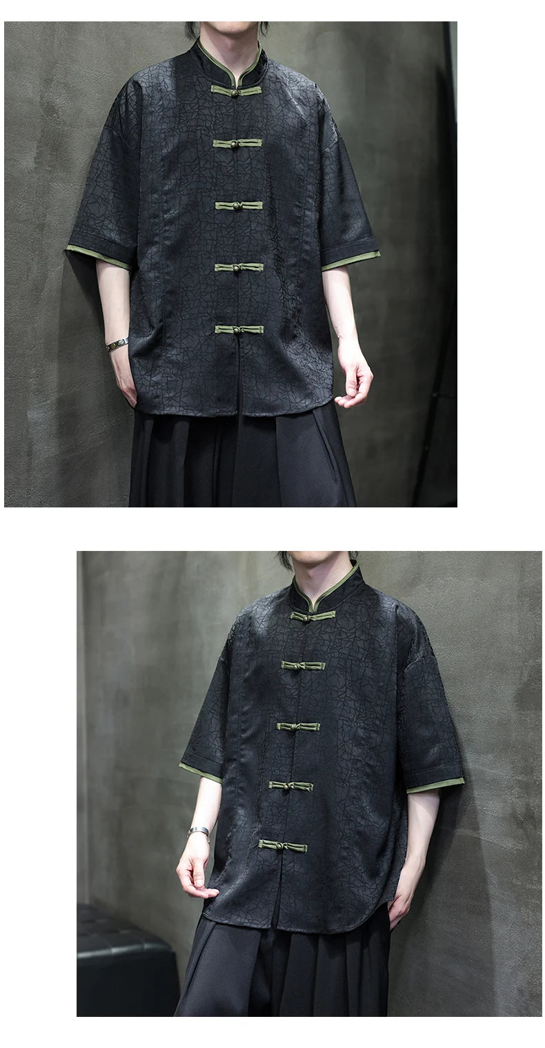 Chinese Shirts for Men Short Sleeve Streetwear Shirts Casual Knot Button Down Shirts Summer Beach Hawaiian Shirt for Men XXXXXL