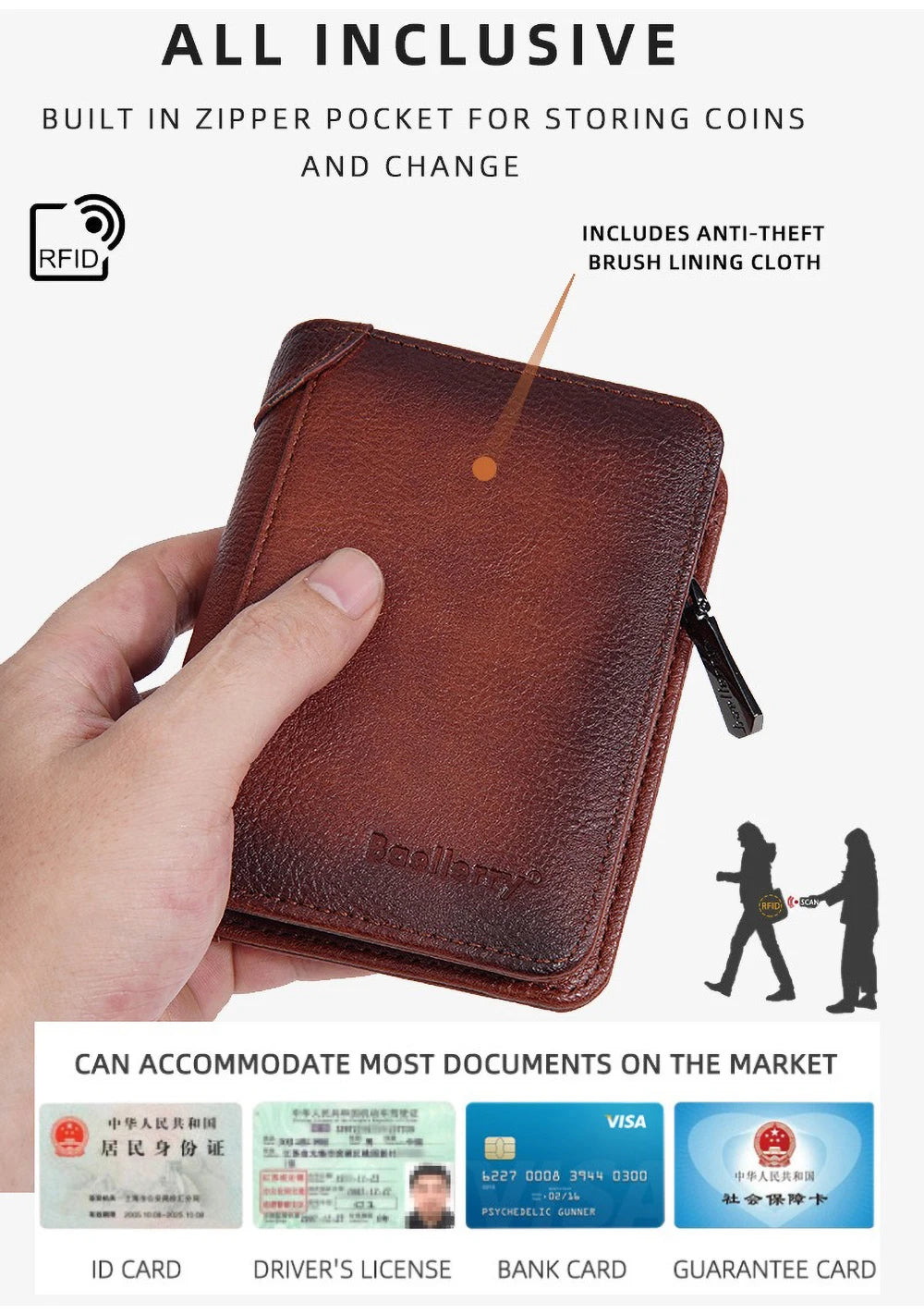 Vintage Leather Wallet for Men Baellerry RFiD Blocking Short Bifold Wallet with Zipper Closure and Coin Pocket Small Mens Purse