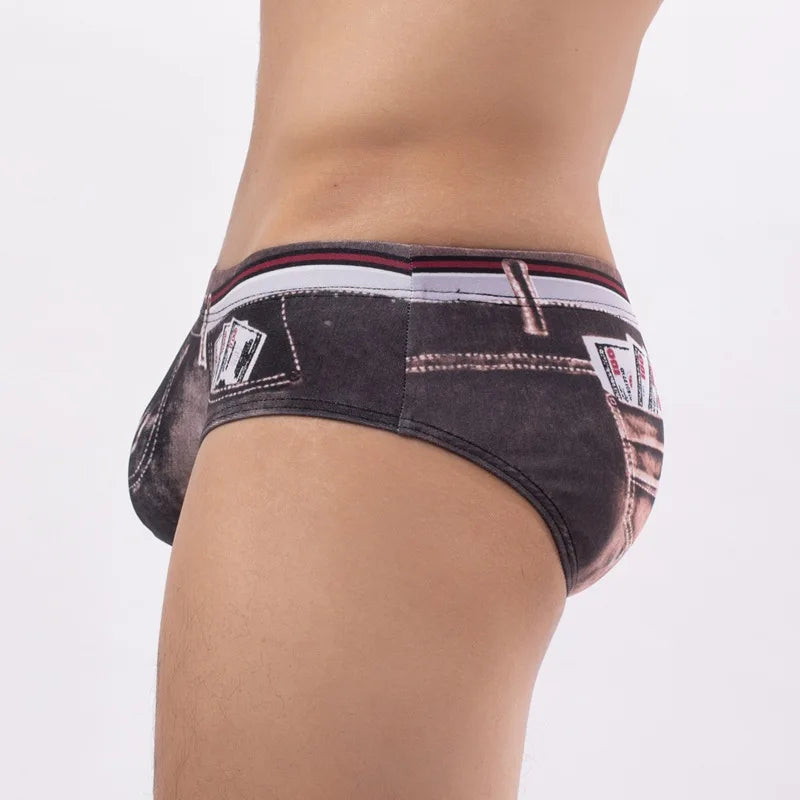 Brief Underwear Men Sexy Denim Short Boxers Men Boxers Man Underpants Breathable Pouch Jeans Printed Bikini Swimwear Male Young