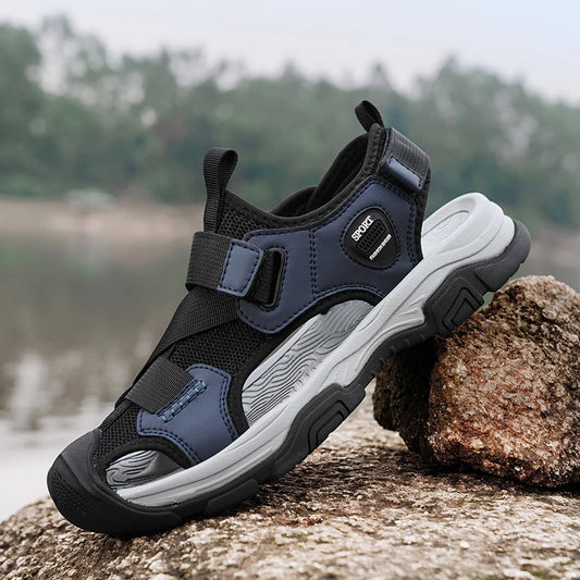 Sandals for Men's Summer New Cowhide Casual Beach Shoes, Genuine Leather for Men's Anti Slip Middle-aged Sandals and Slippers