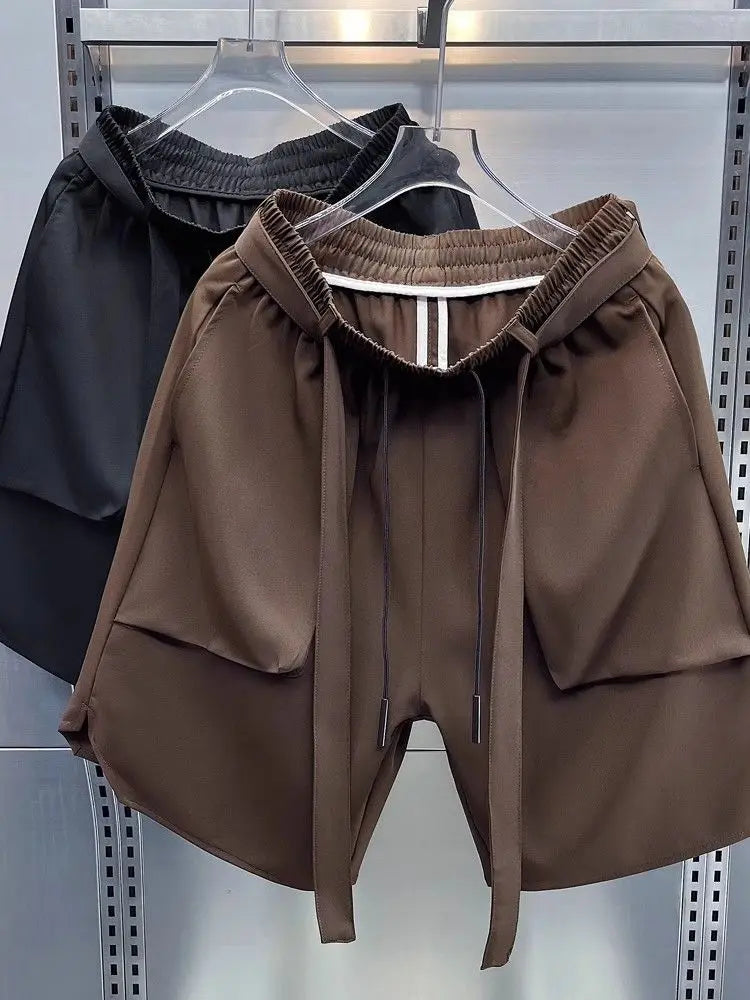 Summer New Shorts Men Thin Casual Loose Tooling Five-point Pants Solid Pocket Pantalones Cortos Hombre Elastic Waist Sweatpants