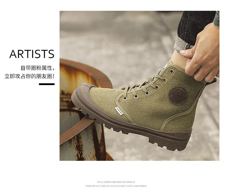 New Fashion High-top Mens Boots Outdoor Comfortable Mens Casual Boots Jungle Mountaineering Men Shoes Wide Bottom Platform Boots