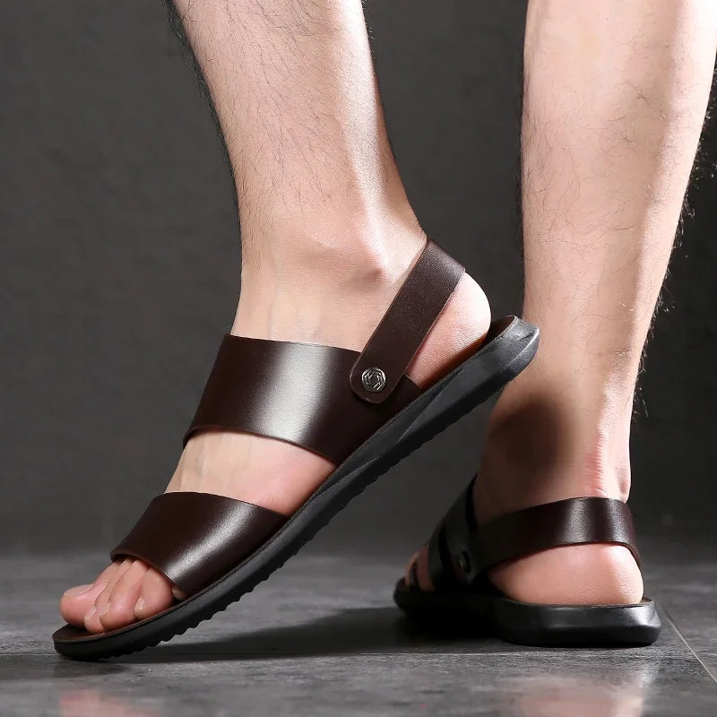 Summer Dress Men Sandals Leather New 2025 Fashion Vintage Men Shoes High Quality Soft Comfort Casual Flats Beach Male Slippers