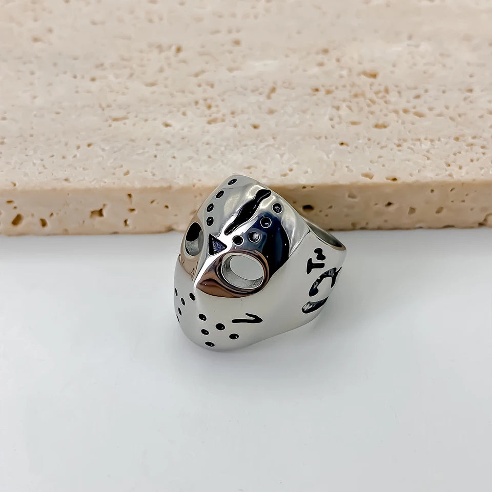 eManco Stainless Steel Mask Shape Prom Men's Titanium Ring 2025 New Pre-Owned Punk Vintage Metal Accessories Wholesale