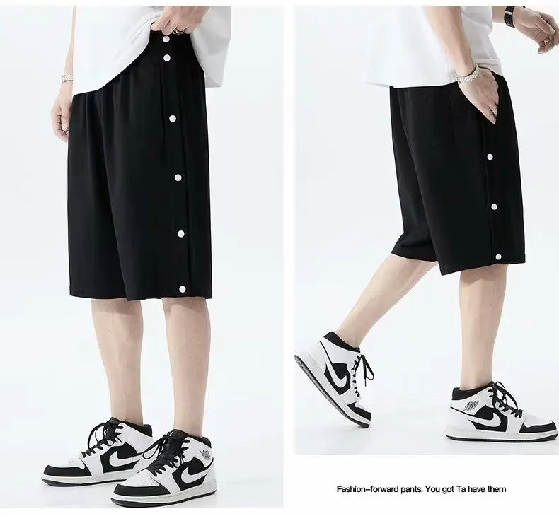 Fully Open-breasted Shorts for Men in Summer Korean Style, Wear Loose Casual Couples Sports 5-point Pants