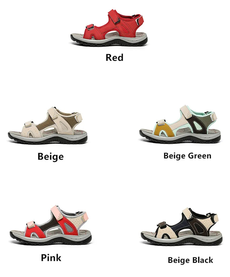 New Summer Leather Women's Sandals Fashion Design Breathable Women Casual Shoes Women Outdoor Beach Flat Sandals Big Size 42