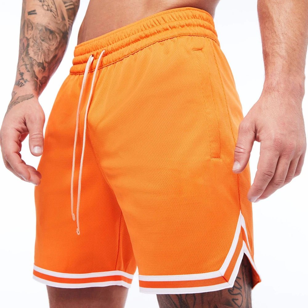 Mens Basketball Shorts Summer Gym Fitness Sports Training Running Workout Quick-Drying Jogger Male Orange Five-Point Short Pants