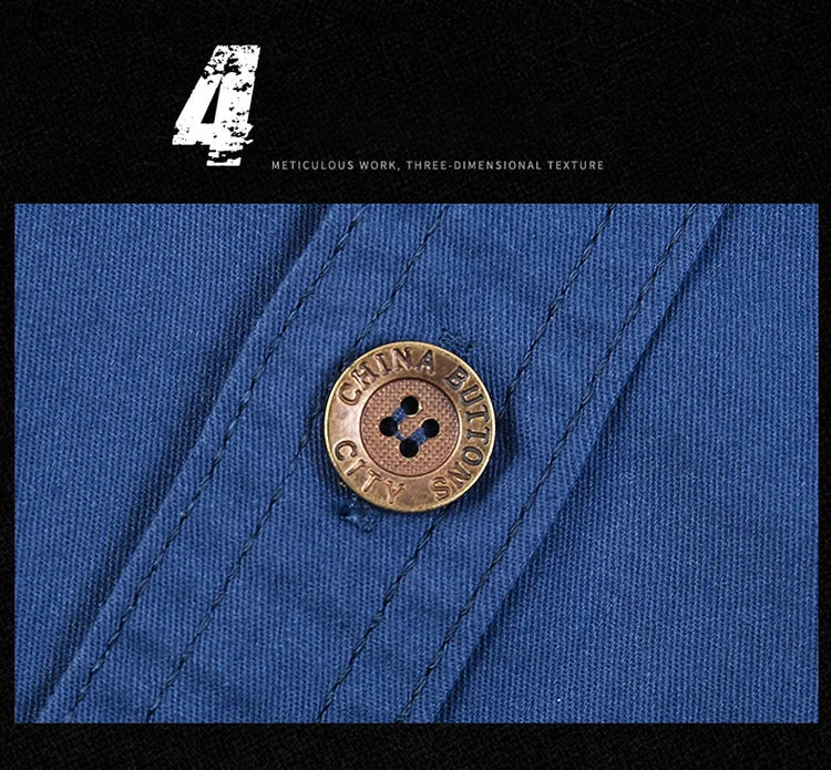 Summer men's thin short sleeved shirts, men's outdoor work clothes, multi bag half sleeved tops, pure cotton washed shirts