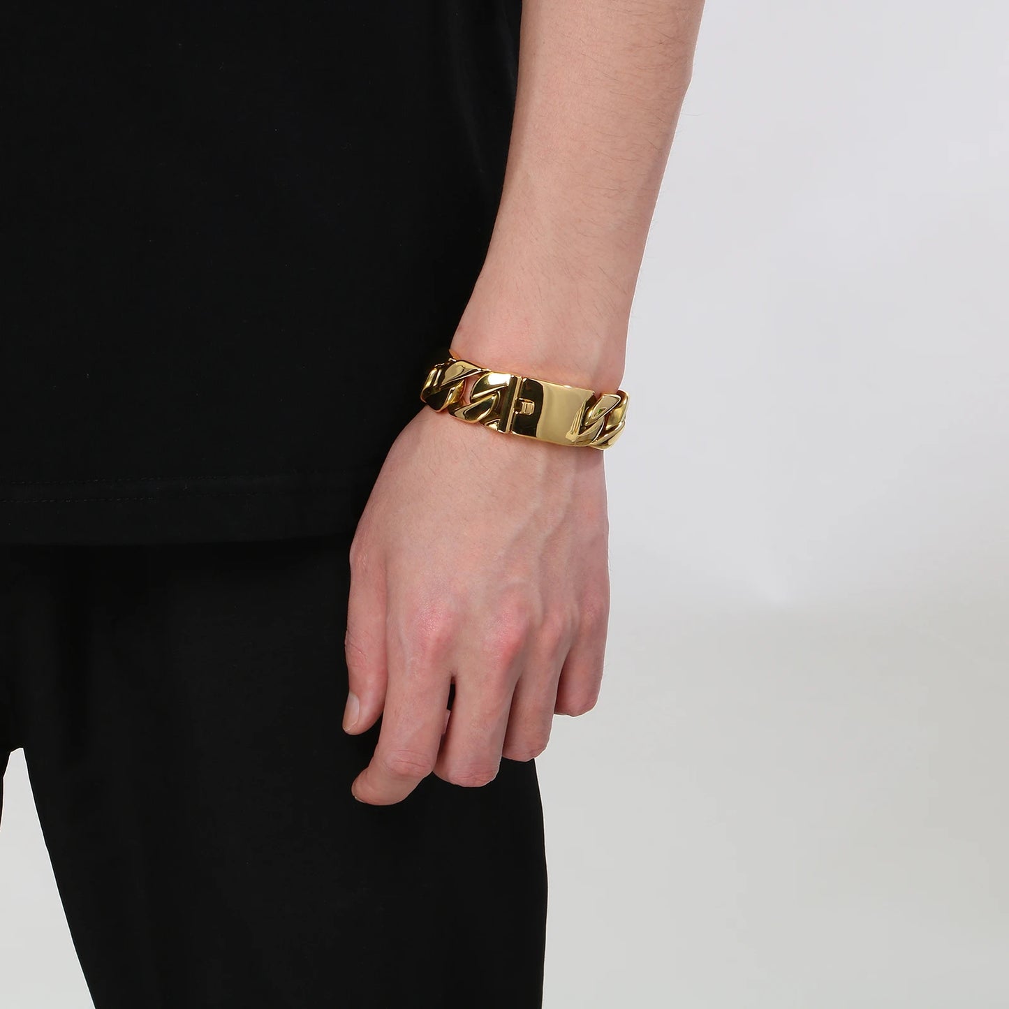 HAOYI Dropshipping 20mm Gold Color Bracelet Bangle Men's Heavy Chunky Link Chain Bracelet Fashion Jewelry Gifts