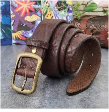 Brass Cowboy Belt Buckle Luxury Men Leather Belt Ceinture Homme Yellow Belts For Men Wide Male Strap Jeans Waist MBT0537