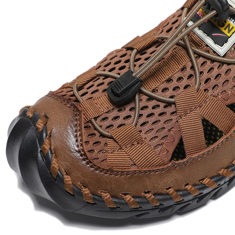 Men's Sandals Summer Leather Fisherman Beach Shoes Closed Toe Sandals for Men Handmade Breathable Water Sandals Outdoor Non Slip