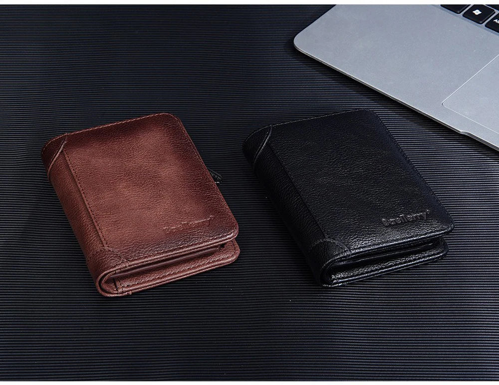 Vintage Leather Wallet for Men Baellerry RFiD Blocking Short Bifold Wallet with Zipper Closure and Coin Pocket Small Mens Purse