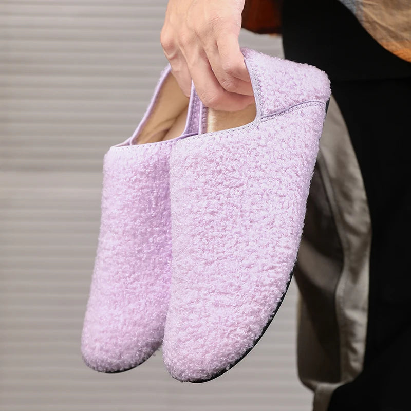 Men Winter Slippers Women Warm Shoes Soft Plush Flats Casual Shoes Male Loafers Lightweight Home Walking Couples Shoes Footwear