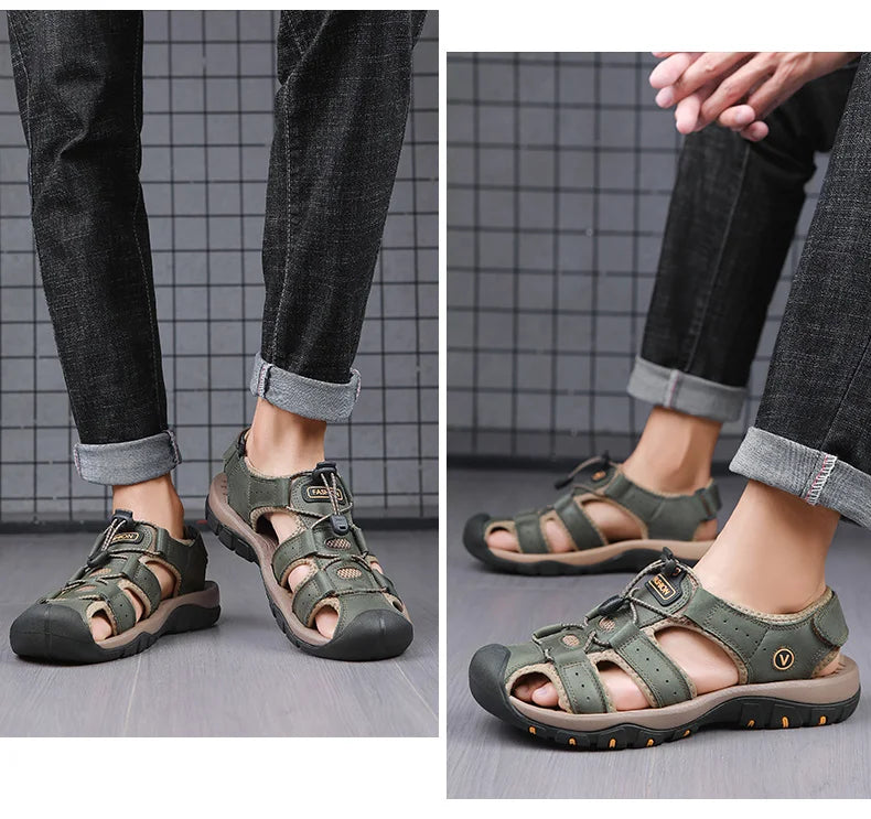 2025 Summer Men Sandals Leather Mens Casual Shoes Breathable Outdoor Sandals for Men Beach Shoes Slippers Fashion Roman Shoes