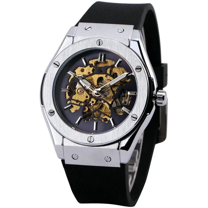 WINNER Automatic Mechanical Watch for Men Rubber Strap Skeleton Dial Male Clock Military Sports Style Wristwatch Dropshipping