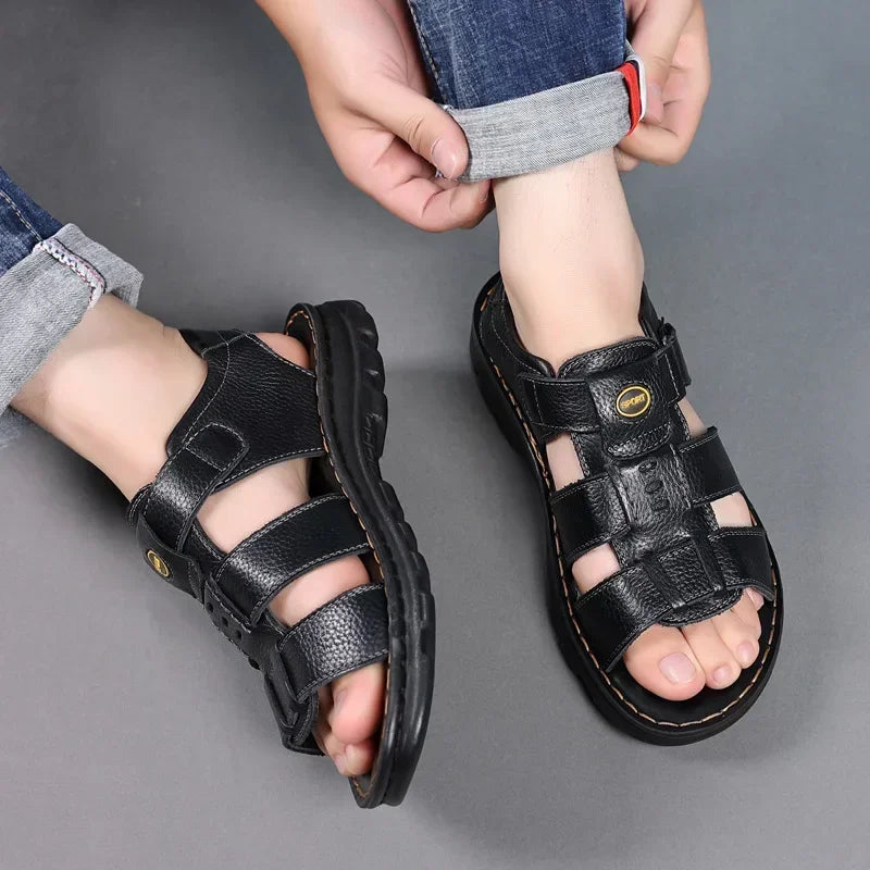 Genuine Leather Men Sandals High Quality Causal Shoes for Men Outdoor Non-slip Beach Shoes Fashion Designer Cowhide Men Slippers