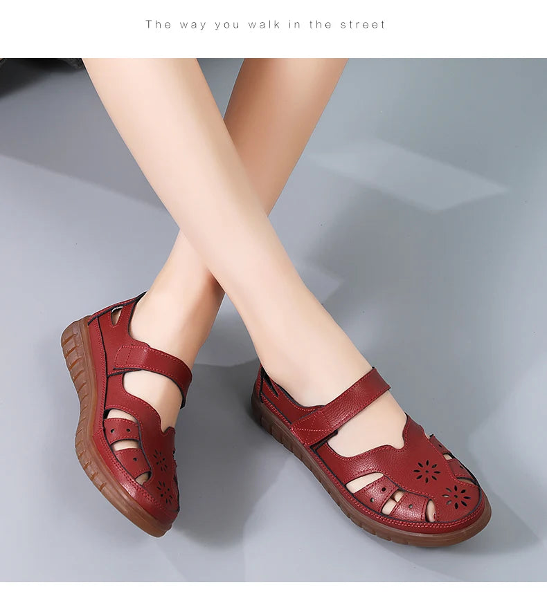 Sandals Summer Breathable Leather Slippers Women Fashion Non-Slip Casual Roman Shoes Ladies Sandals on Sale Off White Shose