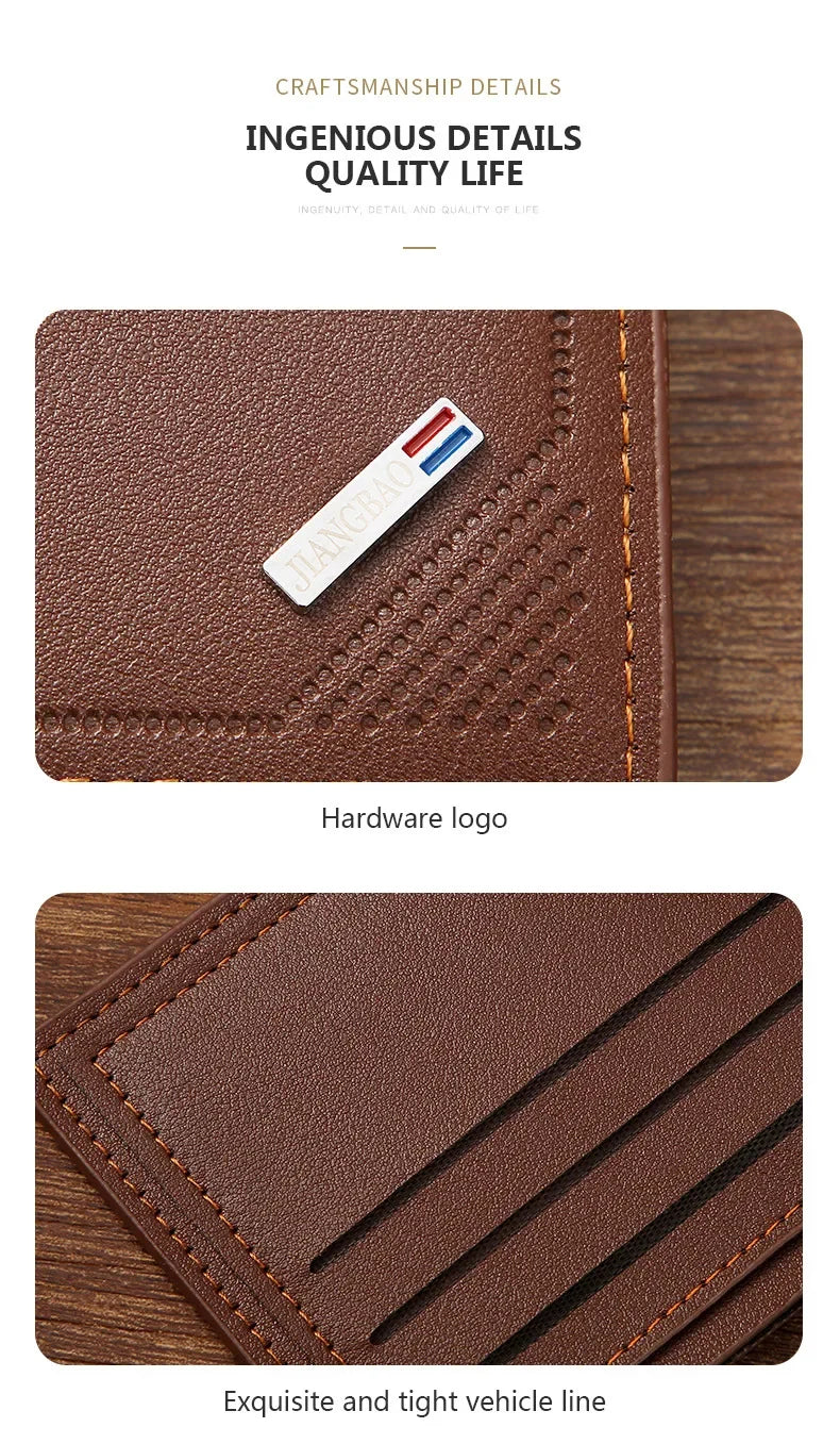 Men's Short Leather Slim Wallets Business Man Money Clip Credit Card Holder Purse Thin Minimalist Bifold Wallet