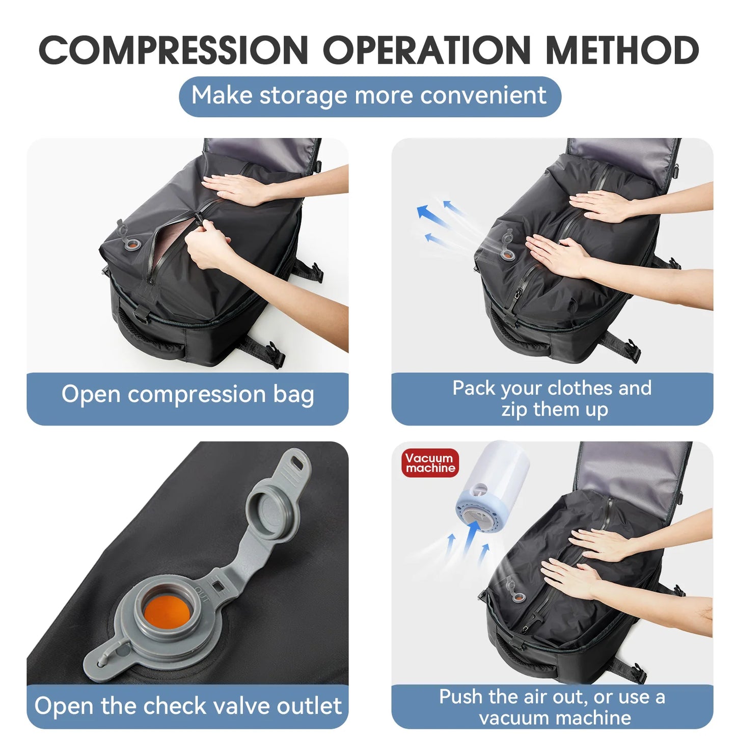 Vacuum Backpack Travel Bag for Men Large Capacity Backpack Business Laptop Backpack Women Men Expandable Backpack School Bag