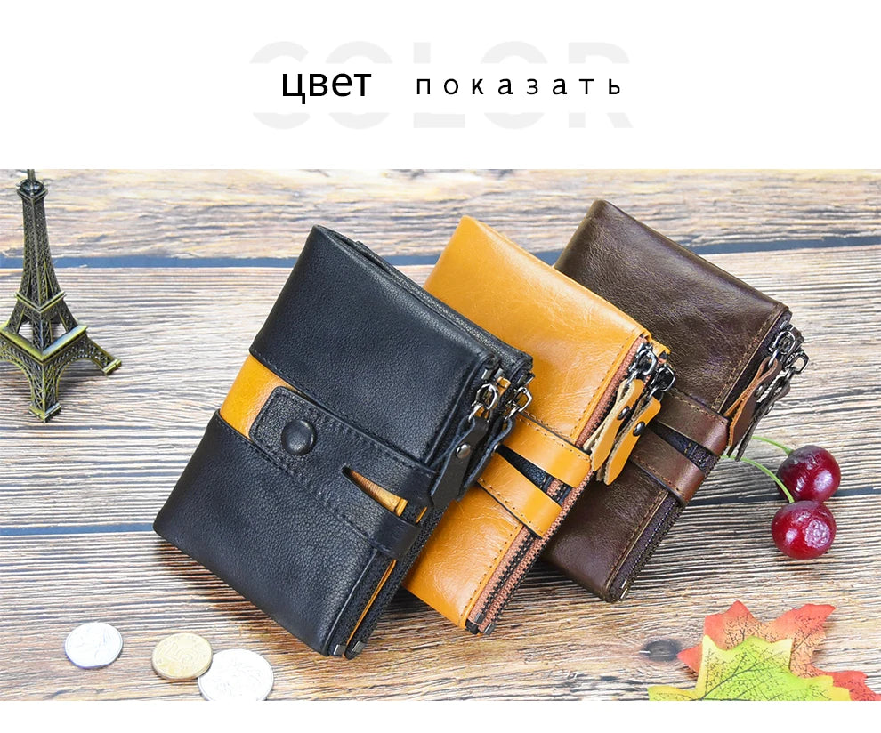 Genuine Leathe Men Wallet Luxury Desig Bifold Short Wallets Male Hasp Vintage Purse Coin Pouch Multi-functional Card Pocket