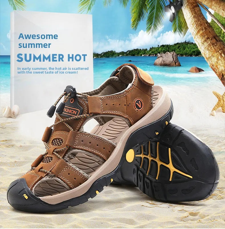 Men Sandals Summer New Large Size Outdoor Casual Beach Shoes Anti Slip Durable Breathable Toe Cover Sandals244