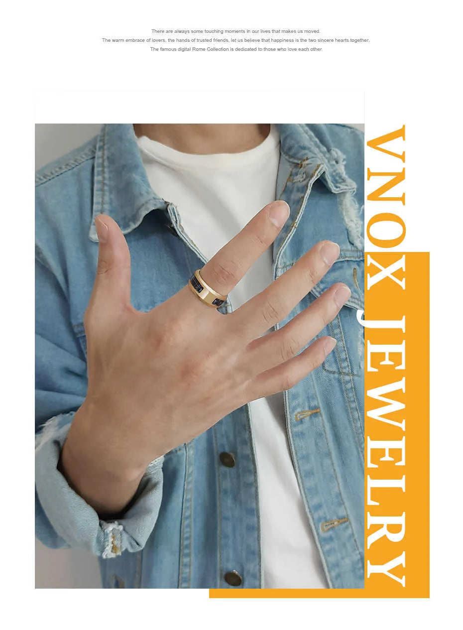 Vnox Customize Logo 8mm Men's Ring Carbon Fiber Wedding Band Personalized Simple Icon Image Meaningful Gift to Husband Dad