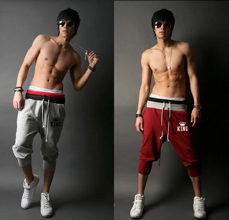 Men’s Shorts Fashion Casual Jogging Elastic waist Shorts Drawstring Loose Shorts Summer Knee Length Shorts