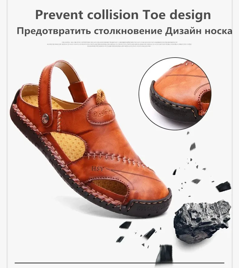 Summer Sandals Men Leather Classic Roman Sandals 2025 Slipper Outdoor Sneaker Beach Rubber Flip Flops Men Water Trekking Sandals